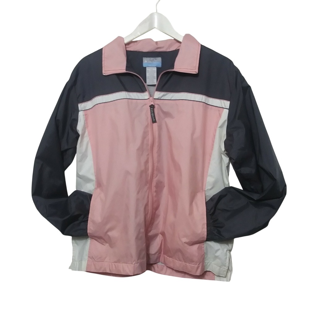 Tek Gear Womens Windbreaker Jacket Navy Pink White Colorblock Full Zip‎ Size L